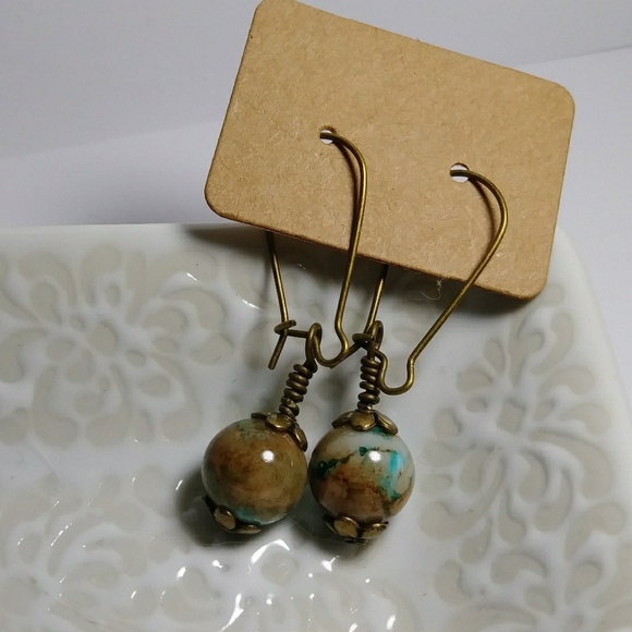 SALE!♥️Vintage glass boho earrings faux turquoise - Picture 3 of 5